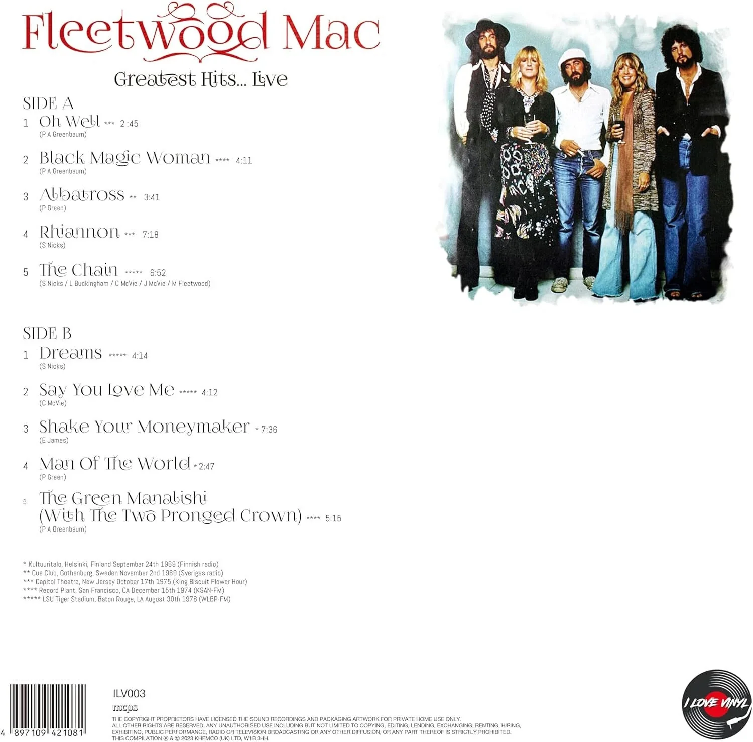 Fleetwood Mac - Greatest Hits Live: The Record Plant 1974 - Vinyl LP Record - Image 2
