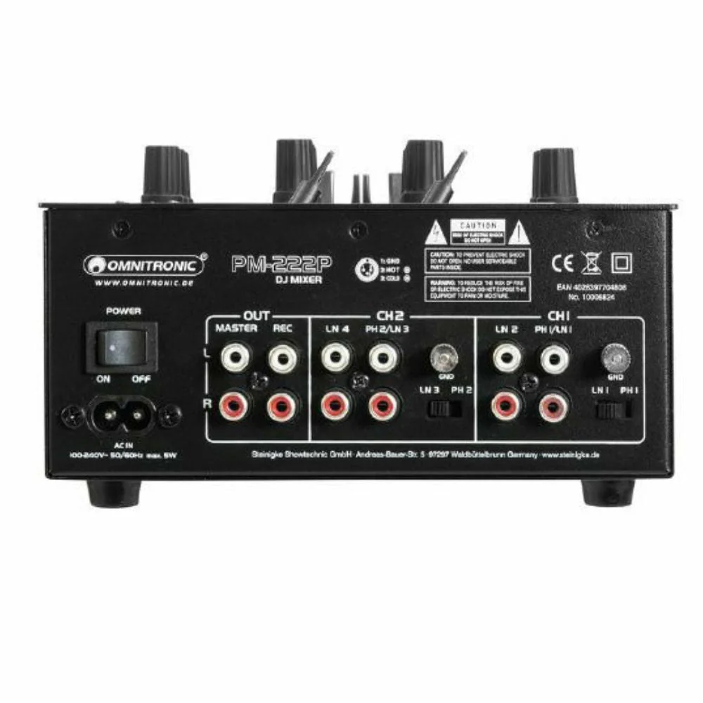 Omnitronic PM-222P 2-Channel DJ Mixer With Bluetooth & MP3 Player - Image 4